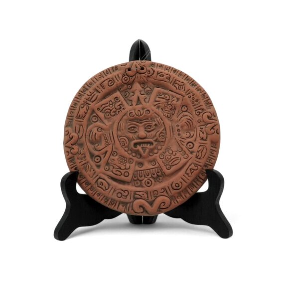 Mayan AZTEC Sun CALENDAR Wall Plaque in Clay Brown Terracotta Handmade - Picture 5 of 9